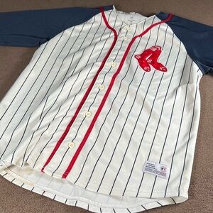 BOSTON RED SOX DYNASTY SERIES PINSTRIPE BASEBALL JERSEY MEN’S LARGE MLB